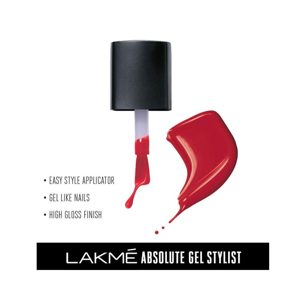 Lakme Absolute Gel Stylist Nail Color, Scarlet Red, 12 ml