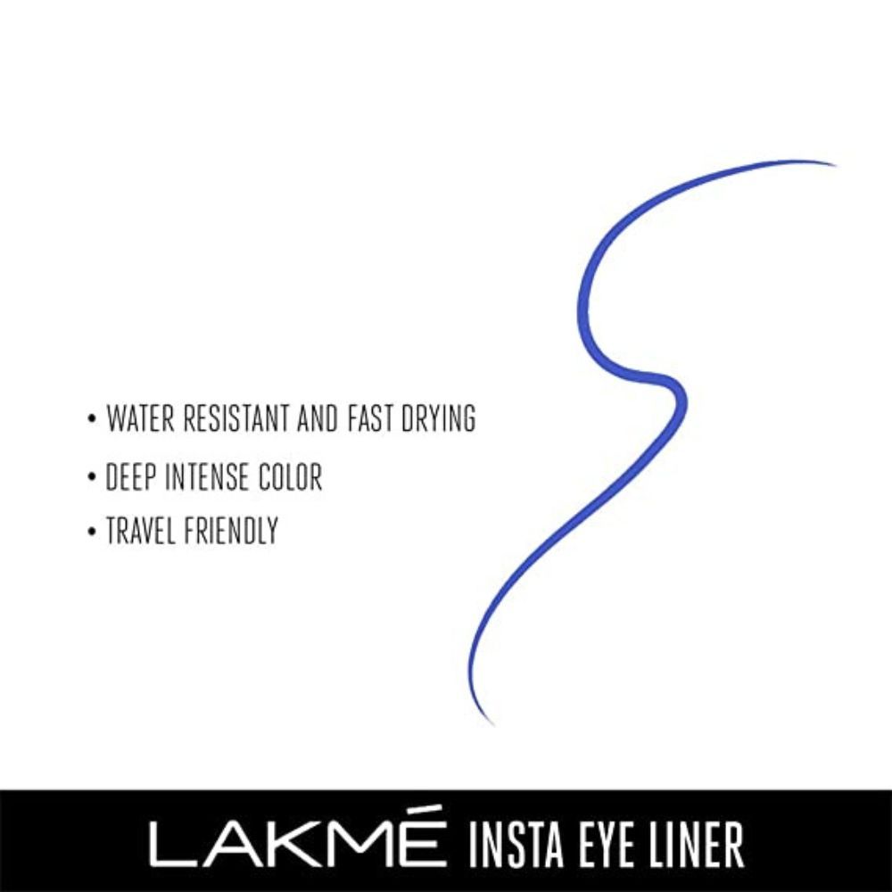 Lakme Insta Liquid Eye Liner, Blue, Long Lasting Waterproof Liner with Brush for Even Strokes, 9 ml