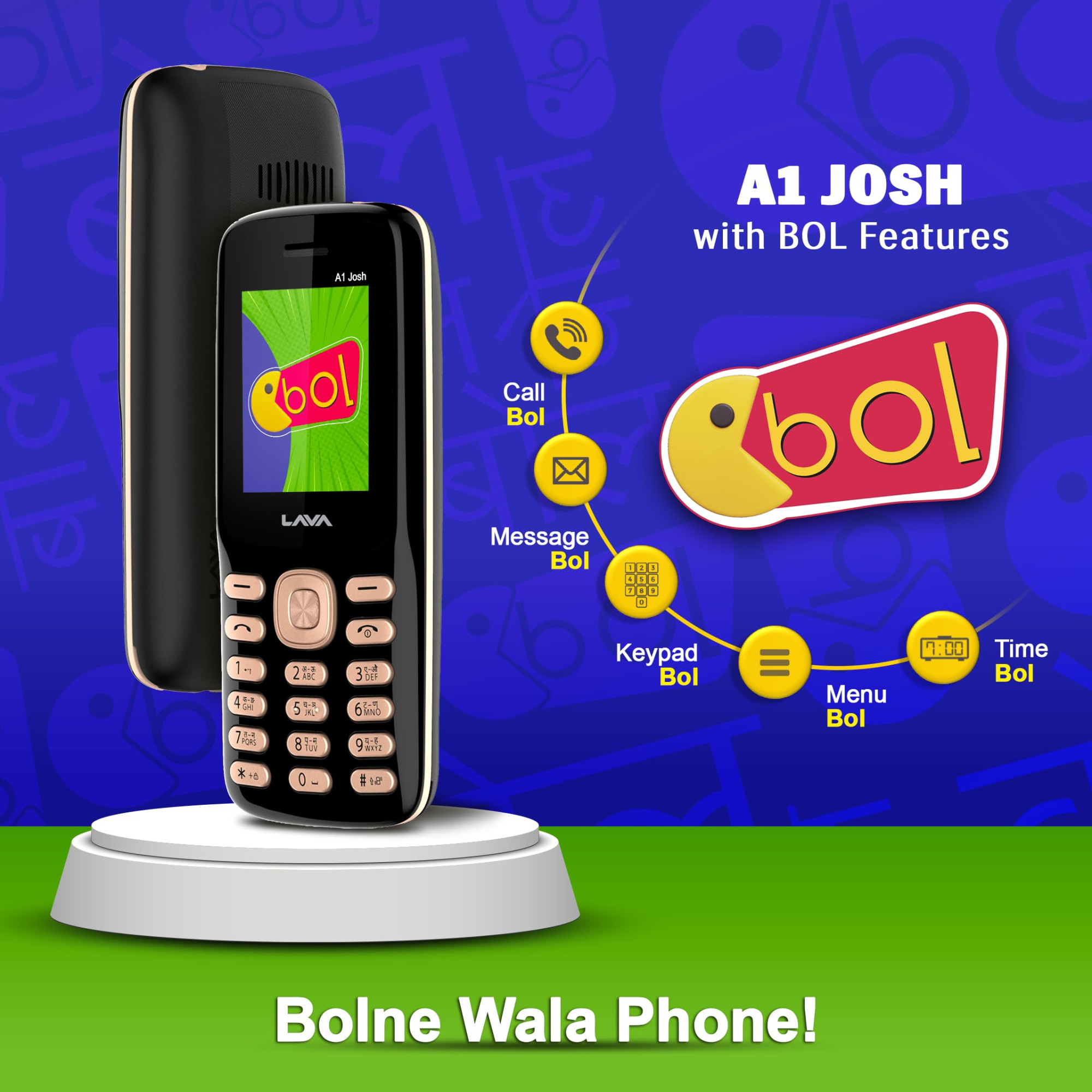 Lava A1 Josh with BOL Feature Dual Sim Keypad Mobile Phone  Long-Lasting Battery 22 Launguages Read Support  Auto Call Recording  Call Blink Notification Black Gold