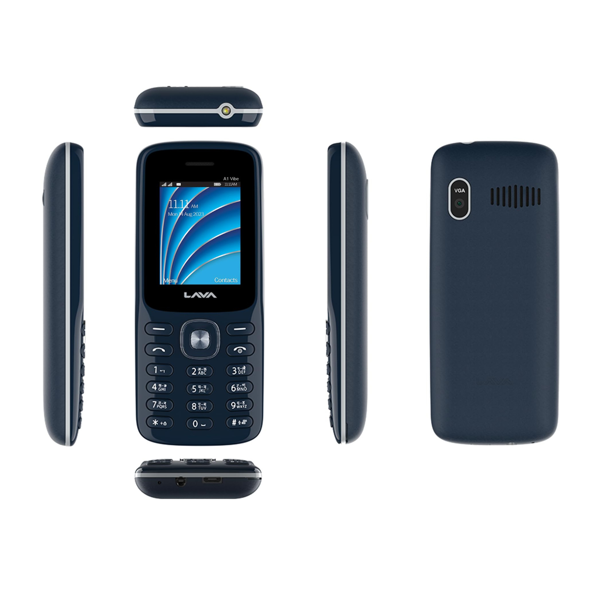 Lava A1 Vibe Dual Sim Keypad Mobile Phone with Vibration Alert  18 Large Display  AI-Powered 1000 mAh Battery  Number Talker  Military Grade Body  Call Blink Notifications Blue Silver