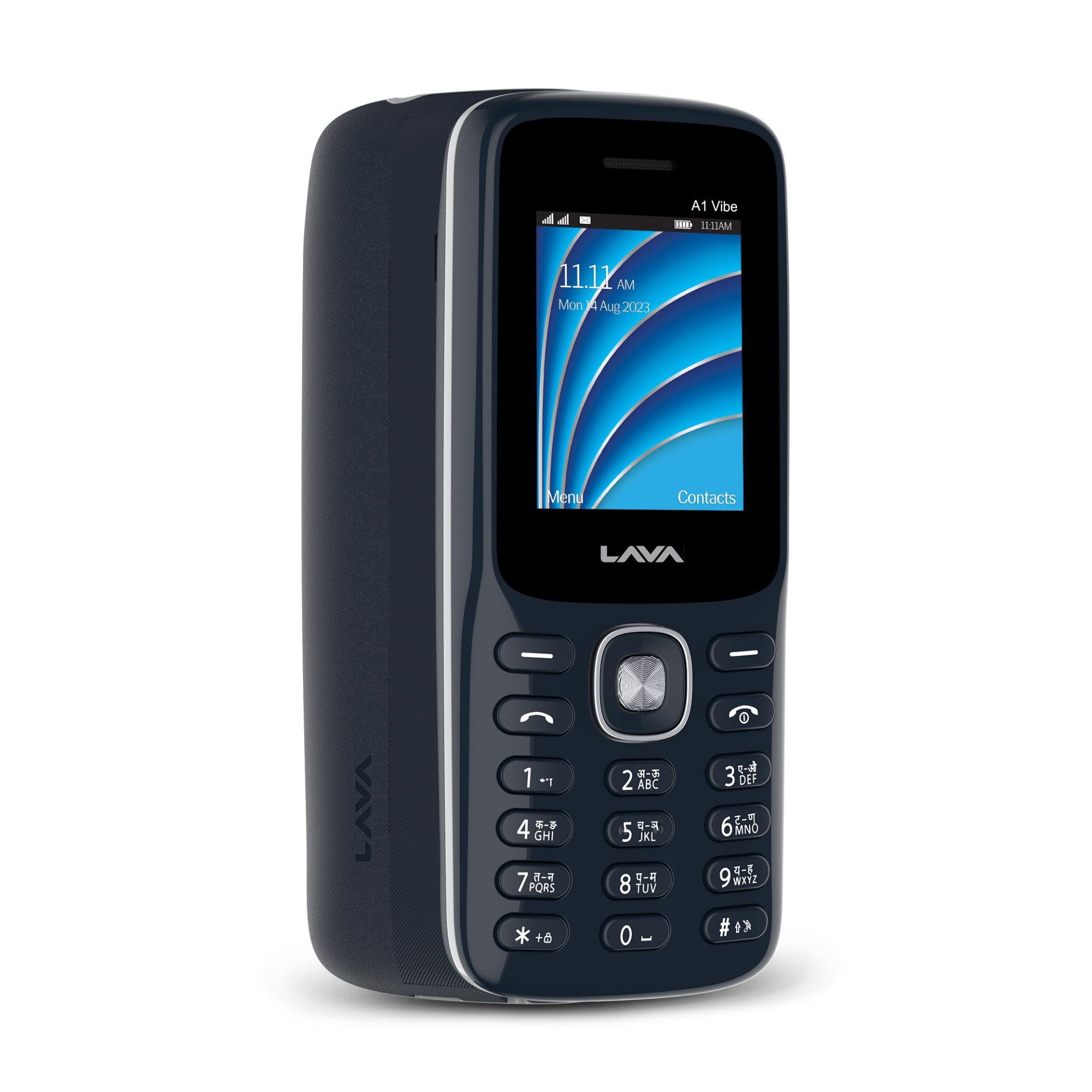Lava A1 Vibe Dual Sim Keypad Mobile Phone with Vibration Alert  18 Large Display  AI-Powered 1000 mAh Battery  Number Talker  Military Grade Body  Call Blink Notifications Blue Silver