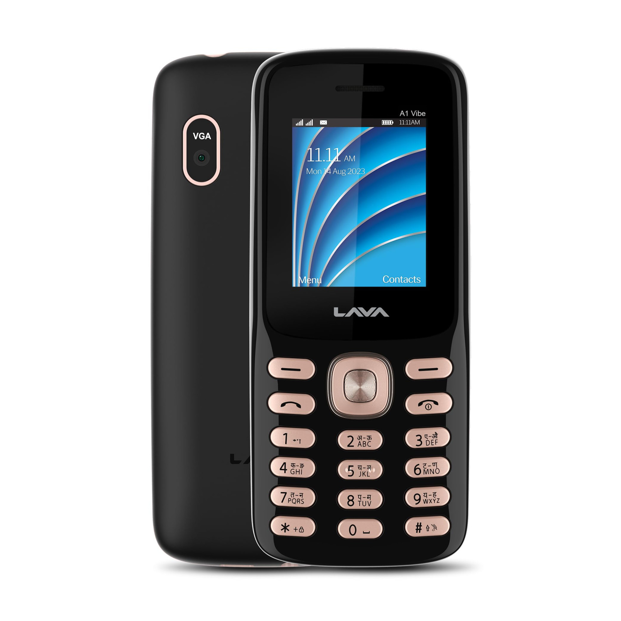 Lava A1 Vibe Dual Sim Keypad Mobile Phone with Vibration Alert  18 Large Display  AI-Powered 1000 mAh Battery  Number Talker  Military Grade Body  Call Blink Notifications Black Gold