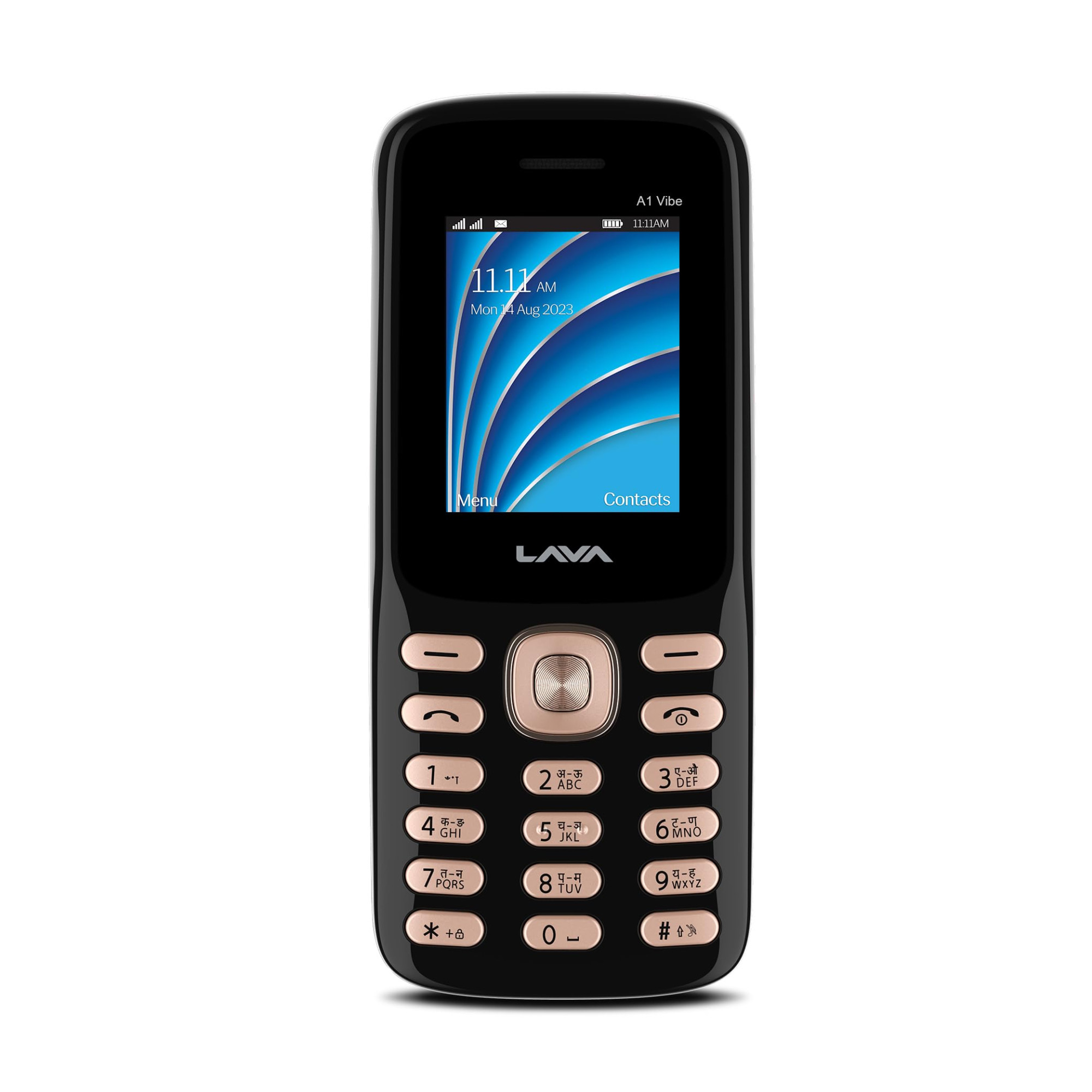 Lava A1 Vibe Dual Sim Keypad Mobile Phone with Vibration Alert  18 Large Display  AI-Powered 1000 mAh Battery  Number Talker  Military Grade Body  Call Blink Notifications Black Gold