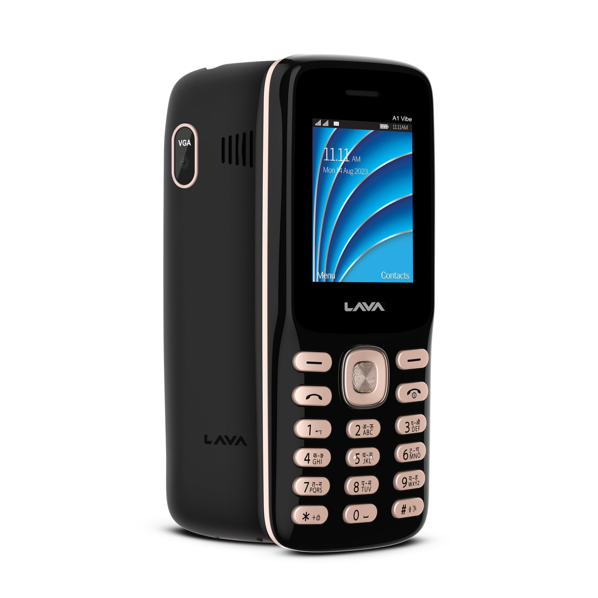 Lava A1 Vibe Dual Sim Keypad Mobile Phone with Vibration Alert  18 Large Display  AI-Powered 1000 mAh Battery  Number Talker  Military Grade Body  Call Blink Notifications Black Gold