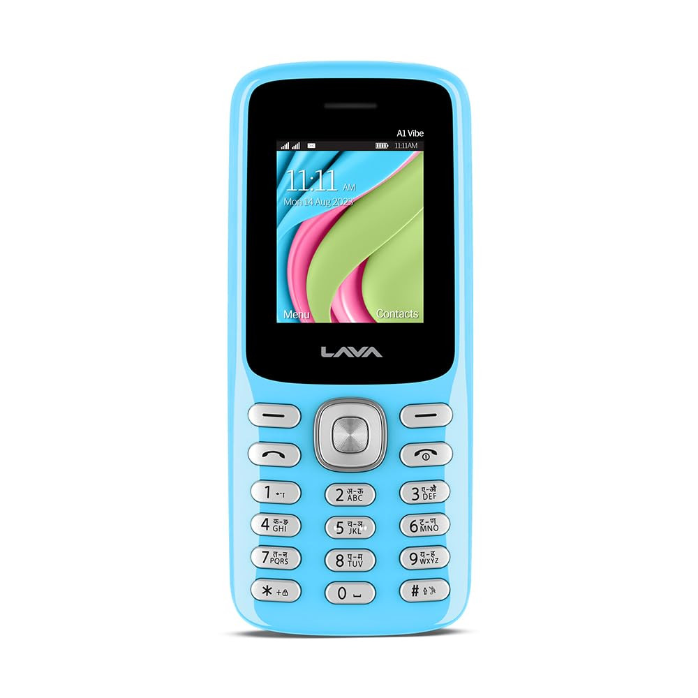 Lava A1 Vibe Dual Sim Keypad Mobile Phone with Vibration Alert  18 Large Display  AI-Powered 1000 mAh Battery  Number Talker  Military Grade Body  Call Blink Notifications Candy Blue