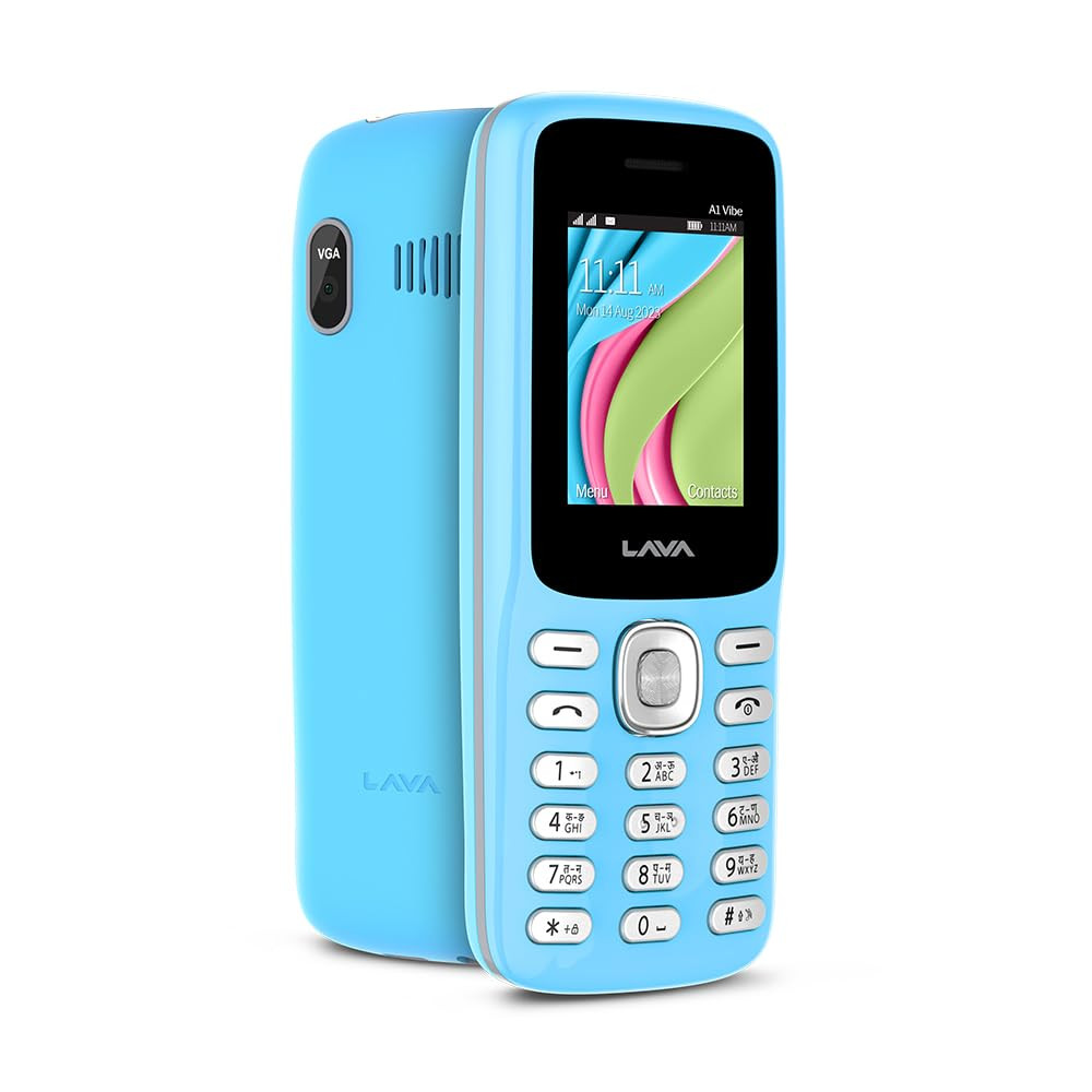 Lava A1 Vibe Dual Sim Keypad Mobile Phone with Vibration Alert  18 Large Display  AI-Powered 1000 mAh Battery  Number Talker  Military Grade Body  Call Blink Notifications Candy Blue