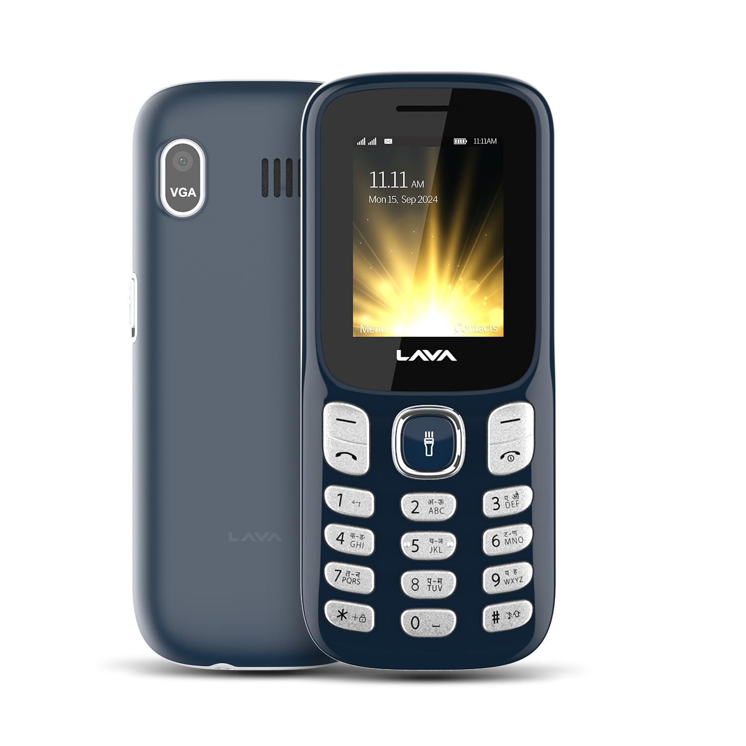 Lava A3 Torch Dual Sim Keypad Mobile Phone  1750mAh Big Battery  Quad Strip Torch  Slide Button  18 Large Display  Vibration Alert  7 Language Support Blue Silver