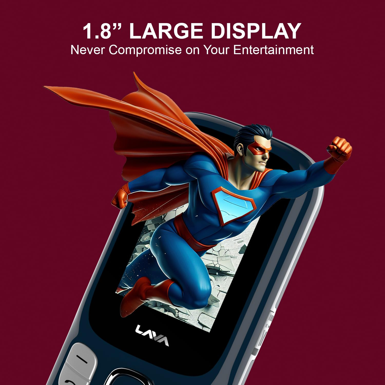 Lava A3 Torch Dual Sim Keypad Mobile Phone  1750mAh Big Battery  Quad Strip Torch  Slide Button  18 Large Display  Vibration Alert  7 Language Support Blue Silver