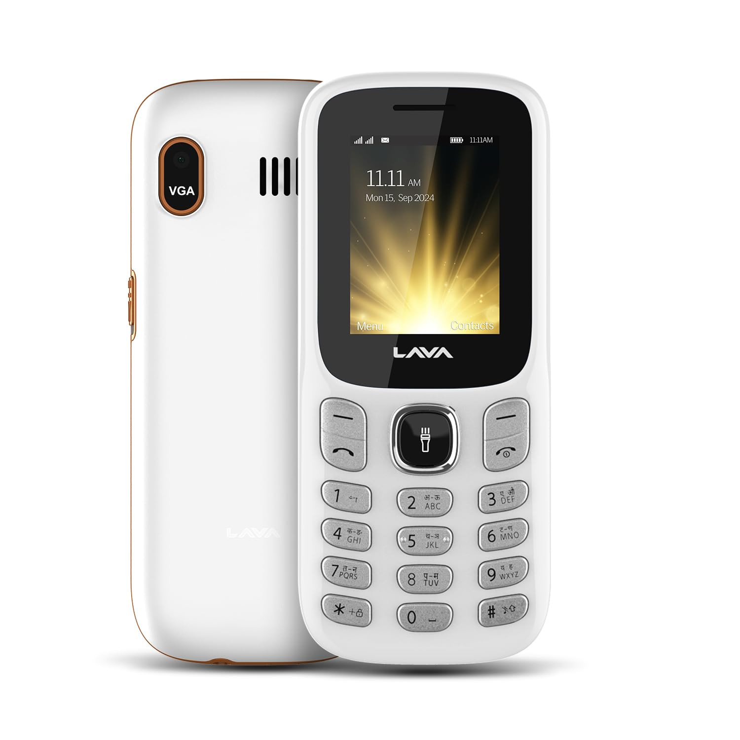 Lava A3 Torch Dual Sim Keypad Mobile Phone  1750mAh Big Battery  Quad Strip Torch  Slide Button  18 Large Display  Vibration Alert  7 Language Support White Beige
