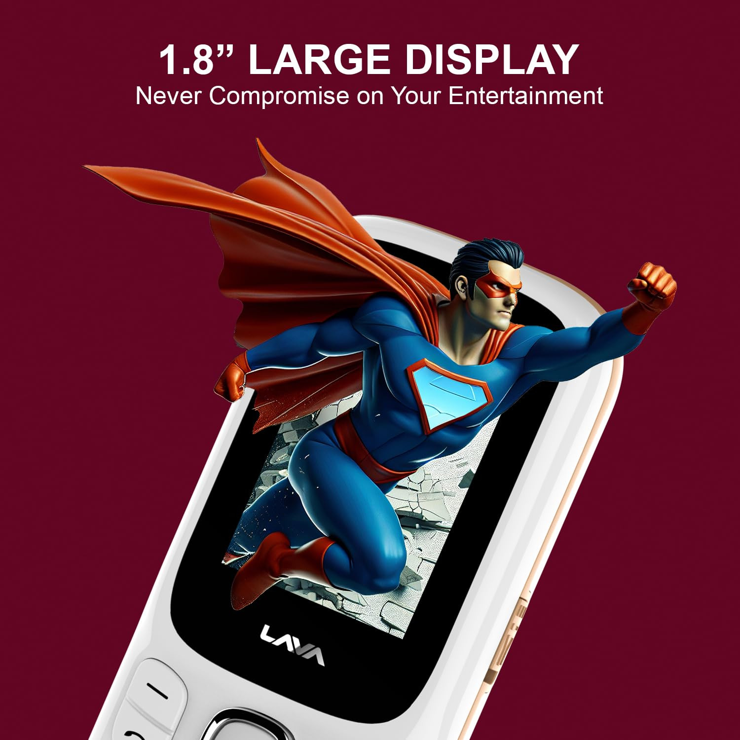 Lava A3 Torch Dual Sim Keypad Mobile Phone  1750mAh Big Battery  Quad Strip Torch  Slide Button  18 Large Display  Vibration Alert  7 Language Support White Beige