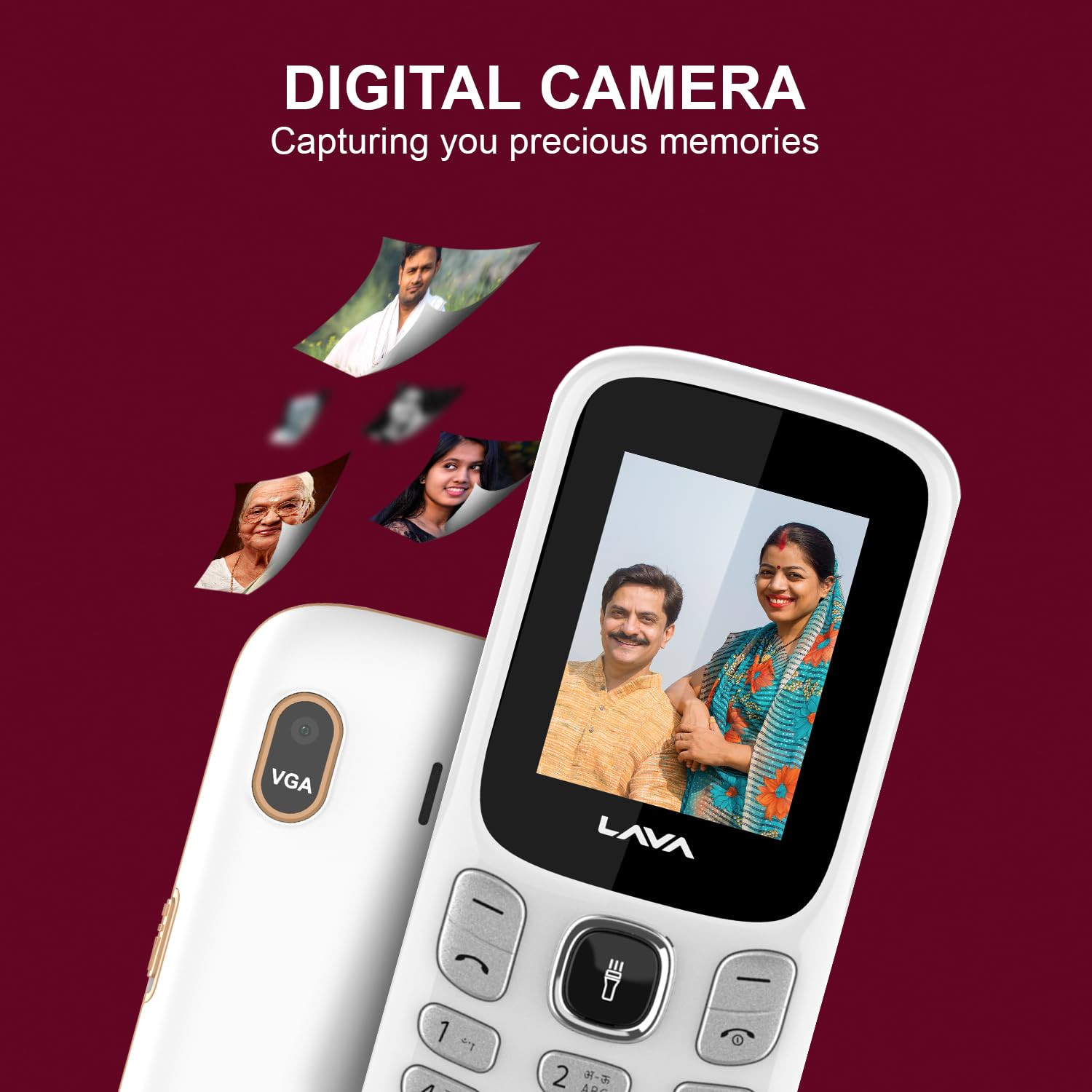 Lava A3 Torch Dual Sim Keypad Mobile Phone  1750mAh Big Battery  Quad Strip Torch  Slide Button  18 Large Display  Vibration Alert  7 Language Support White Beige