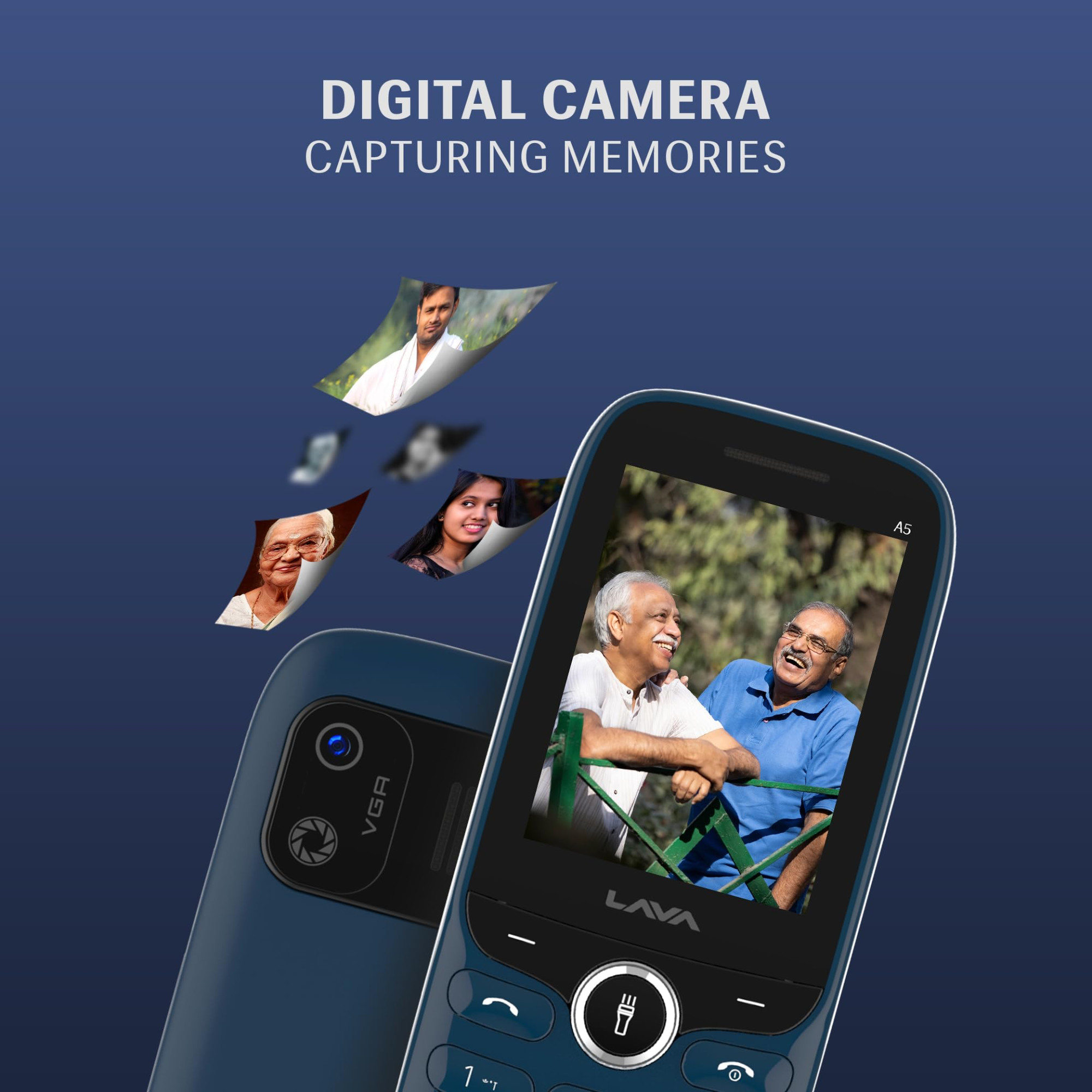 Lava A523 Dual Sim Keypad Mobile Phone with Camera  Duo LED Torch  24 Large Display - Big Icons  Auto Call Recording  Loud Speaker  Number Talker Long Battery Life Blue