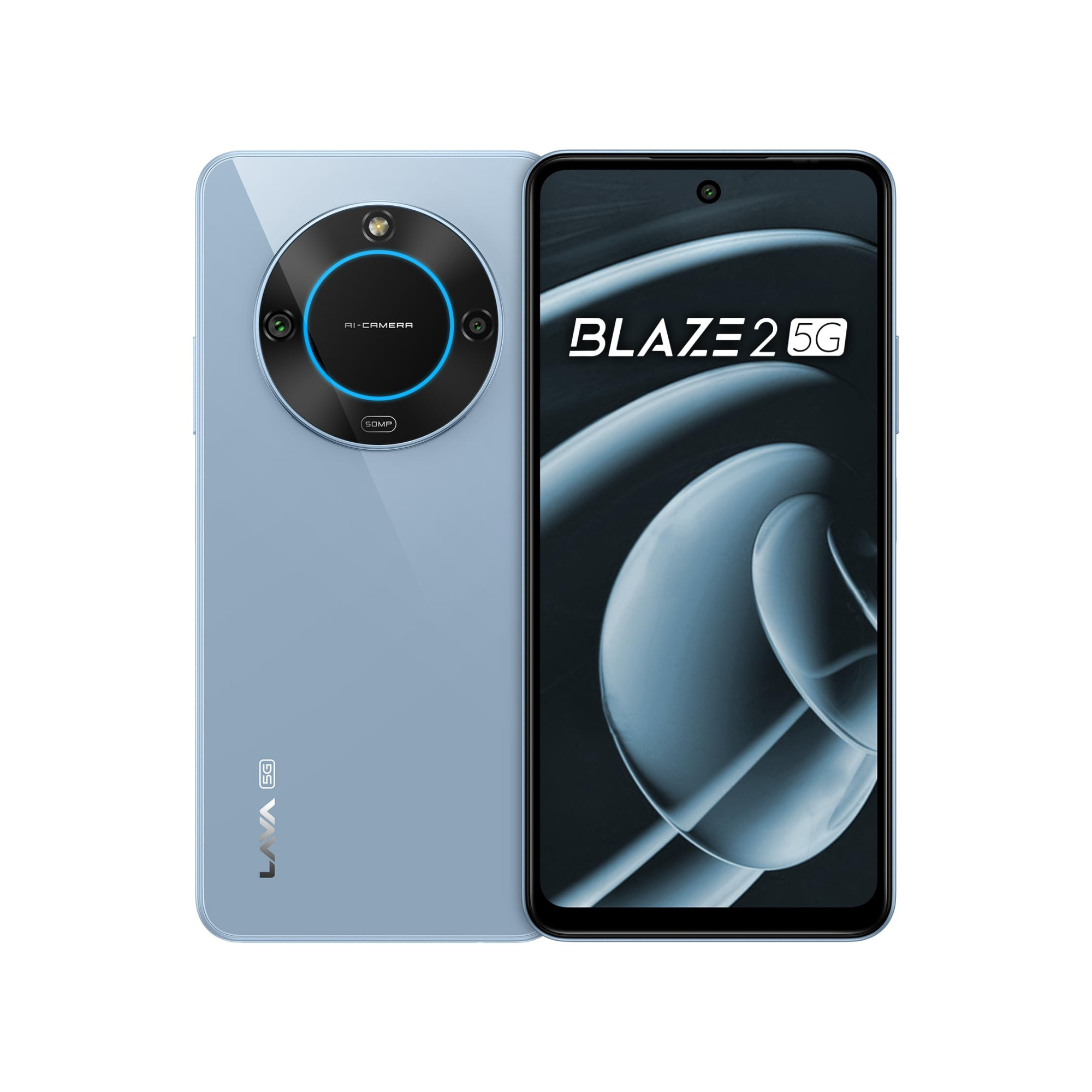 Lava Blaze 2 5G Glass Blue 6GB RAM 128GB Storage Stunning Ring Light 50 MP AI Camera 5000 mAh Battery Upto 12 GB Expandable RAM