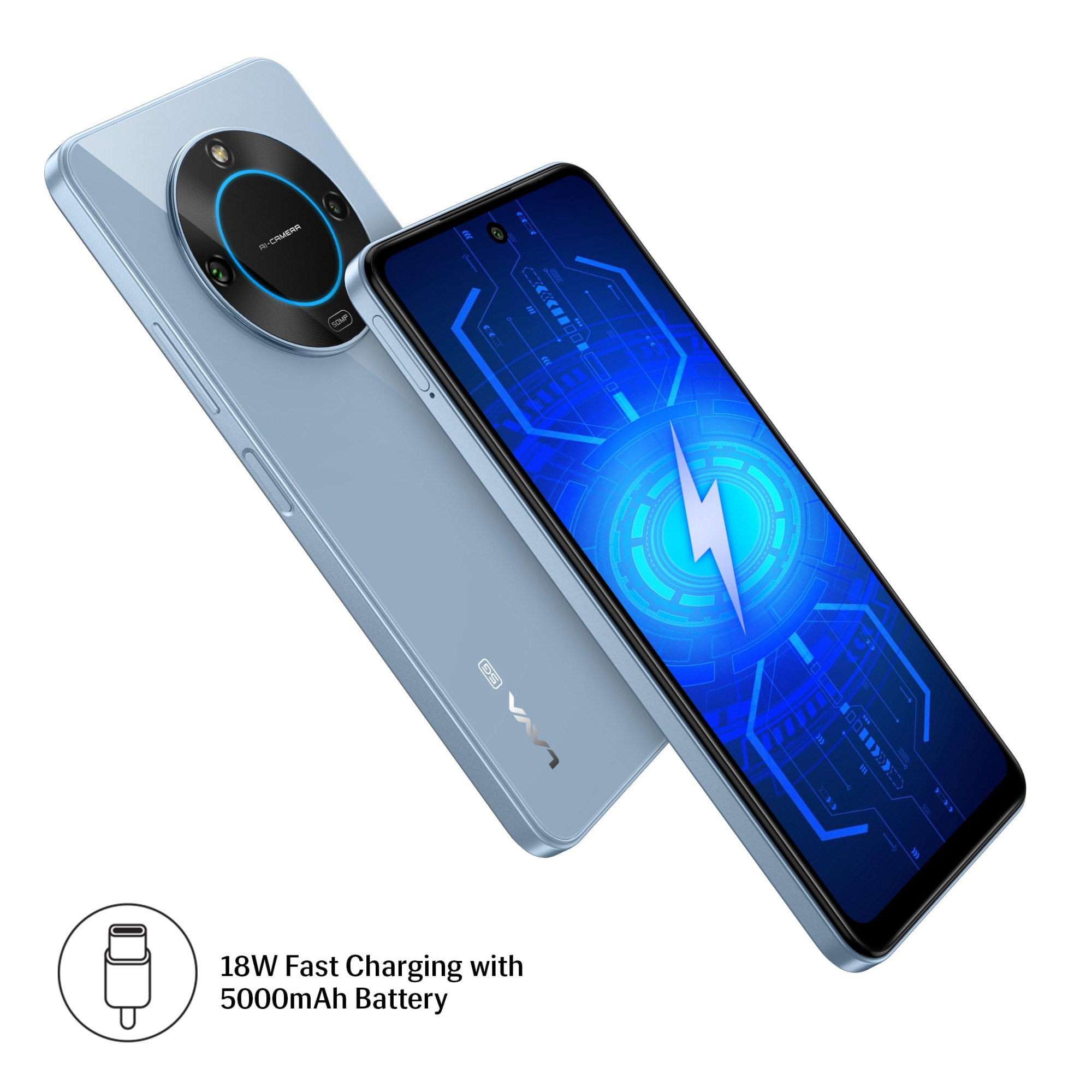 Lava Blaze 2 5G Glass Blue 6GB RAM 128GB Storage Stunning Ring Light 50 MP AI Camera 5000 mAh Battery Upto 12 GB Expandable RAM
