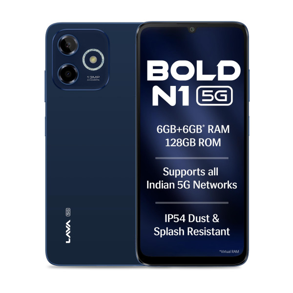 Image of Lava Bold N1 5G (Royal Blue, 6GB RAM, 128GB Storage) |Bigger 6.75" HD+ Notch Display | Octacore 5G Processor | 13 MP AI Camera |5000 mAh Battery| IP54 Rated Dust &amp; Water Splash Proof