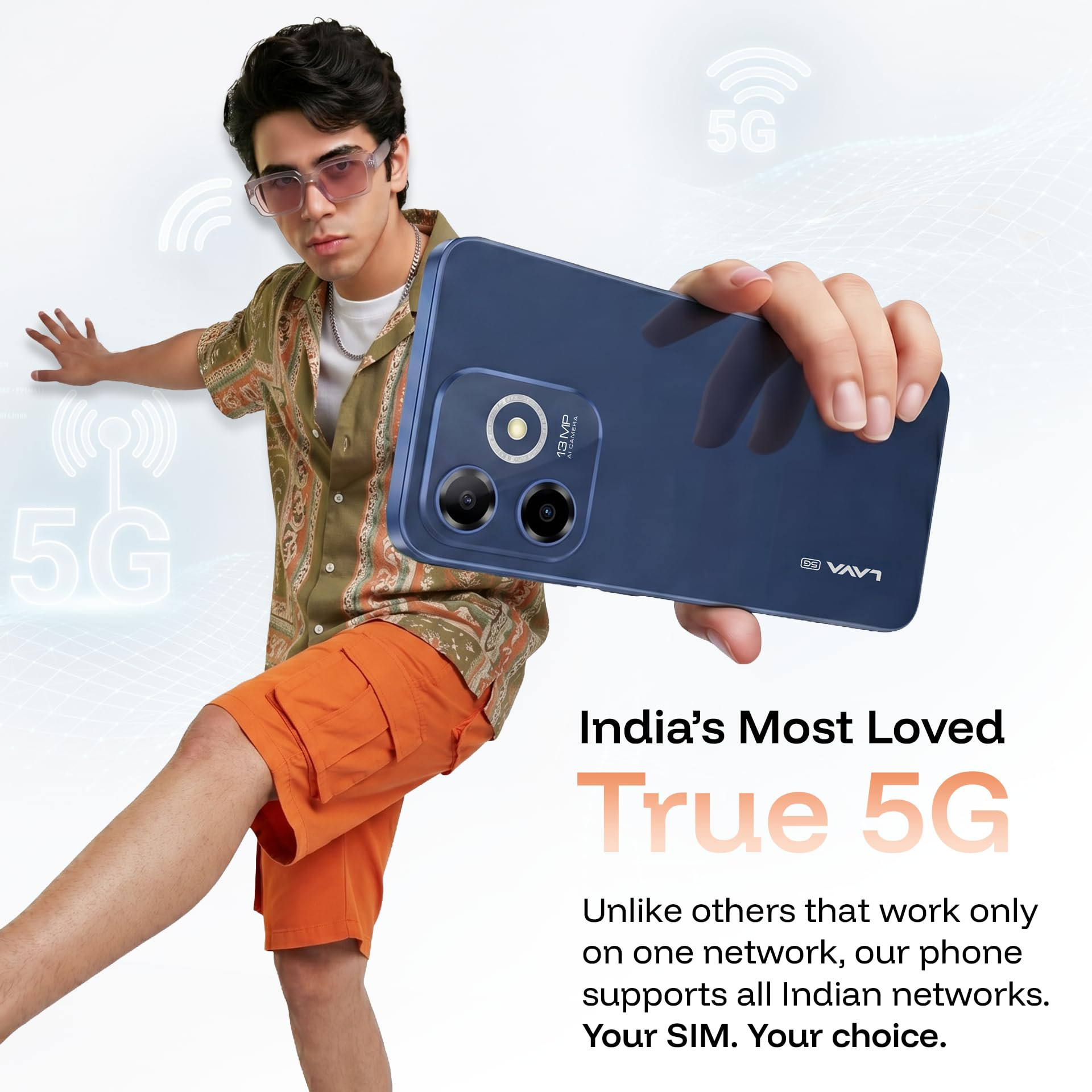 Lava Bold N1 5G Royal Blue 6GB RAM 128GB Storage Bigger 675 HD Notch Display  Octacore 5G Processor  13 MP AI Camera 5000 mAh Battery IP54 Rated Dust  Water Splash Proof