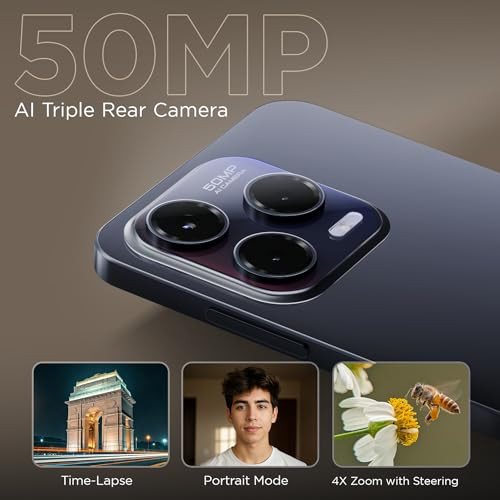 Lava Bold N1 Pro Stealth Black 4 GB RAM 128 GB Storage Bigger 667 HD IP54 Display  120 Hz Refresh Rate  50 MP AI Triple Rear Camera  8 MP Front Camera 5000 mAh Battery Charger in Box