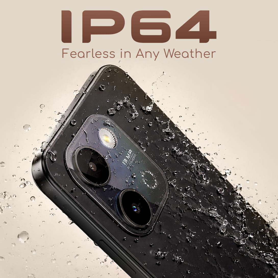 Lava Bold N2 Indus Black 4 GB RAM 64 GB Storage 13MP AI Dual Rear Camera Largest 675 HD Display 5000 mAh Battery 10W Charging IP64 Water Dust Proof Charger Phone-Case in Box