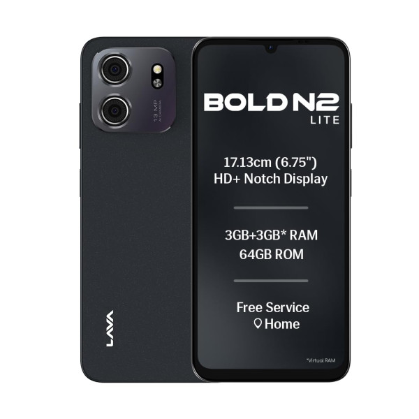 Image of Lava Bold N2 Lite (Nilgiri Blue, 3 GB RAM, 64 GB Storage) | 6.75" HD+ Display | 13MP AI Dual Rear Camera | 5000 mAh Battery | Secure Face Unlock | Fingerprint Reader | Charger &amp; Phone-Cover in Box