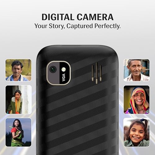 Lava Gem 2025 Dual Sim Keypad Phone 28 Display Camera  Flash  2575mAh Smart AI Powerful Battery  Wireless FM  Recording  Stereo Speakers  Call Recording Black Gold