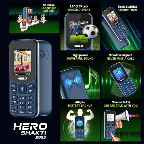 Lava Hero Shakti 2025 Dual Sim Keypad Mobile Phone with Vibration Alert  18 Display  Super Saving Battery Mode  Stylish Design  Number Talker  Dark Blue