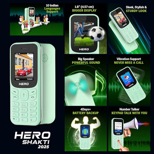 Lava Hero Shakti 2025 Dual Sim Keypad Mobile Phone with Vibration Alert  18 Display  Super Saving Battery Mode  Stylish Design  Number Talker  Mint Green
