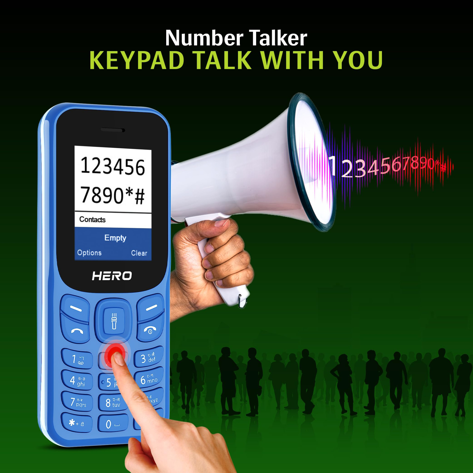 Lava Hero Shakti 2025 Dual Sim Keypad Mobile Phone with Vibration Alert  18 Display  Super Saving Battery Mode  Stylish Design  Number Talker  Pepsi Blue