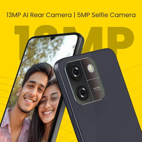 Lava O3 Glossy Black 4 GB RAM 64 GB Storage  Biggest 675 HD Display  13MP AI Dual Rear Camera  5000 mAh Battery  Secure Face Unlock  Fingerprint Reader  Charger  Phone-Cover in Box