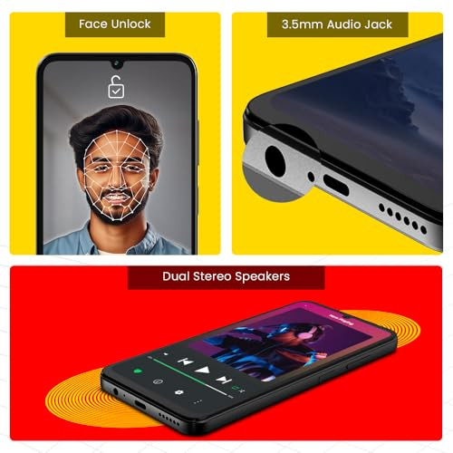 Lava O3 Glossy Black 4 GB RAM 64 GB Storage  Biggest 675 HD Display  13MP AI Dual Rear Camera  5000 mAh Battery  Secure Face Unlock  Fingerprint Reader  Charger  Phone-Cover in Box