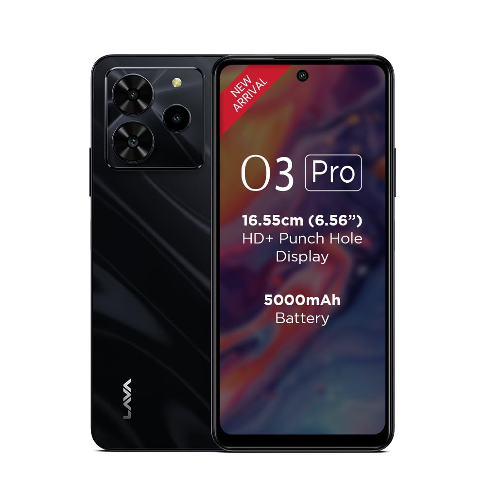 Lava O3 Pro Glossy Black 4 GB RAM 128 GB Storage Bigger 656 HD Display  50 MP AI Triple Rear Camera  8 MP Front Camera 5000 mAh Battery  10W Charging  Charger in Box