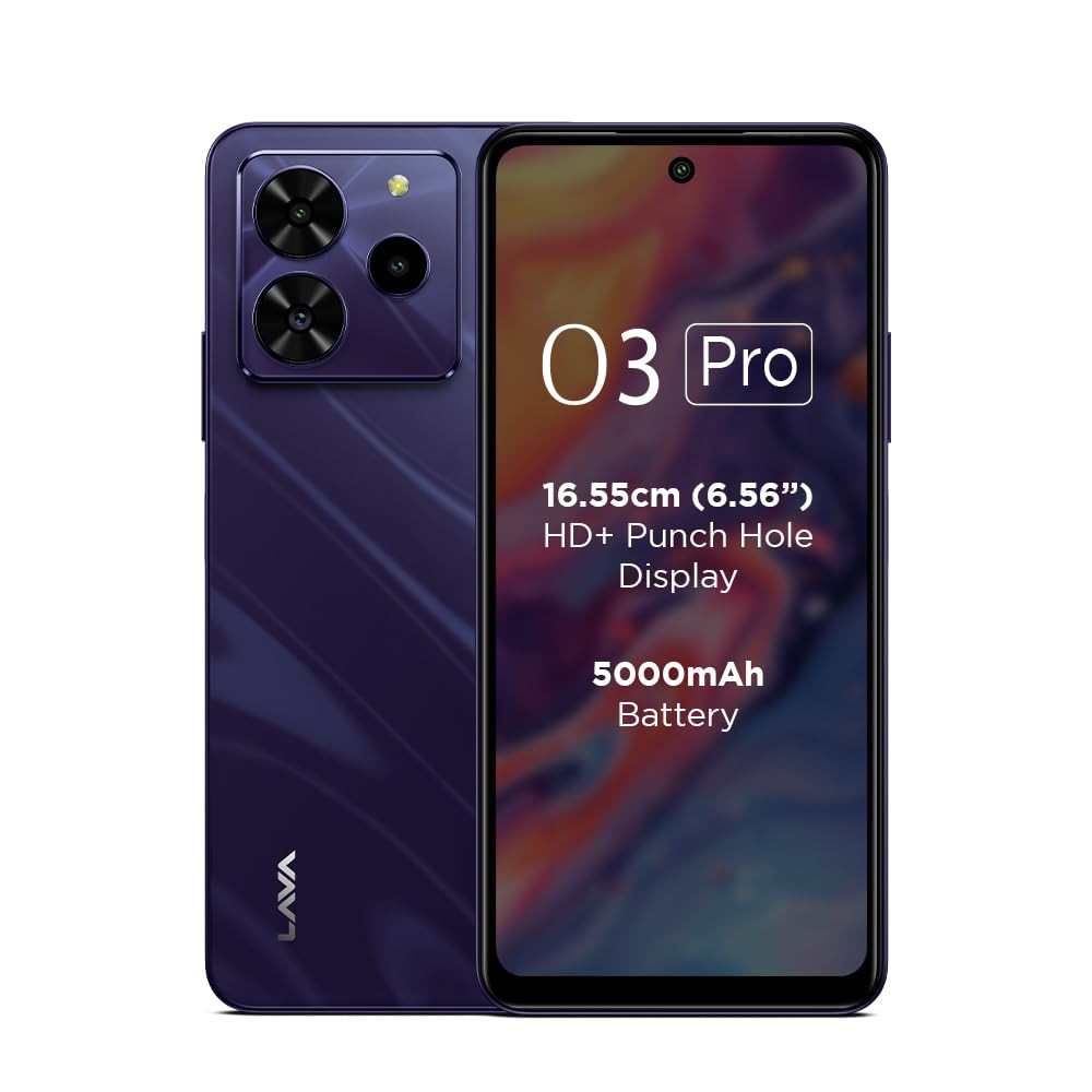 Lava O3 Pro Glossy Purple 4 GB RAM 128 GB Storage Bigger 656 HD Display  50 MP AI Triple Rear Camera  8 MP Front Camera 5000 mAh Battery  10W Charging  Charger in Box