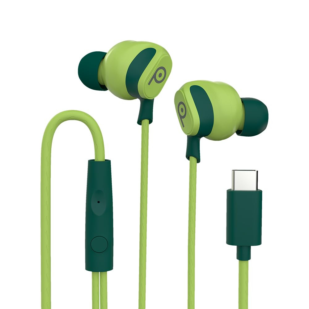 Lava Probuds E1c in Ear Earphone  12mm Bass Boosted Copper Driver with Pocket Comfy C Type Jack with Wire Protector  Dual Tone Stylish Design  in-Built Mic  IPX4 Water Resistant Green