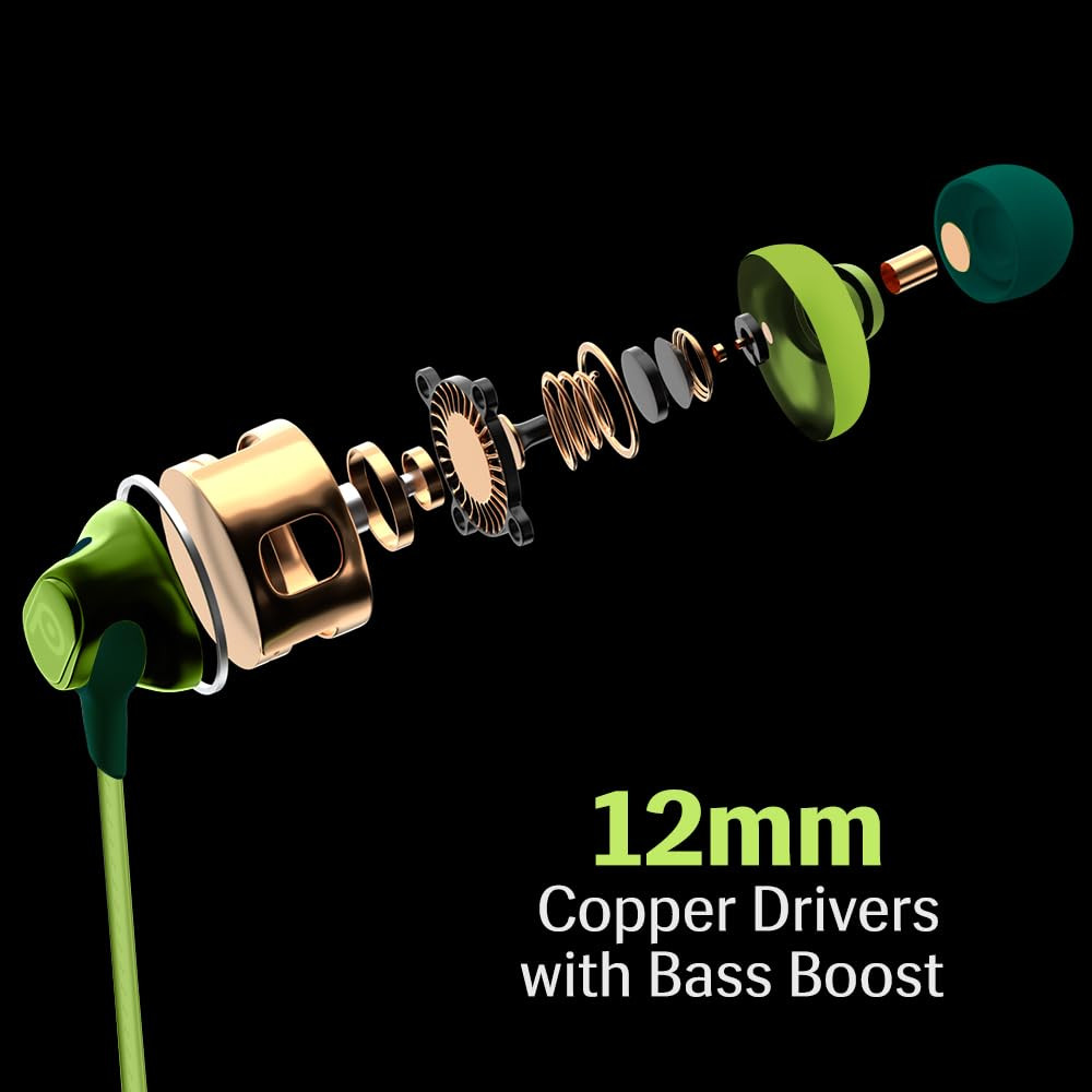 Lava Probuds E1c in Ear Earphone  12mm Bass Boosted Copper Driver with Pocket Comfy C Type Jack with Wire Protector  Dual Tone Stylish Design  in-Built Mic  IPX4 Water Resistant Green