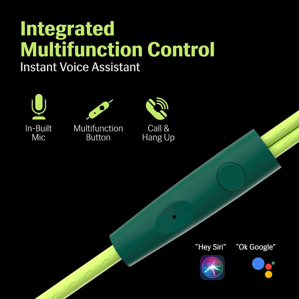 Lava Probuds E1c in Ear Earphone  12mm Bass Boosted Copper Driver with Pocket Comfy C Type Jack with Wire Protector  Dual Tone Stylish Design  in-Built Mic  IPX4 Water Resistant Green