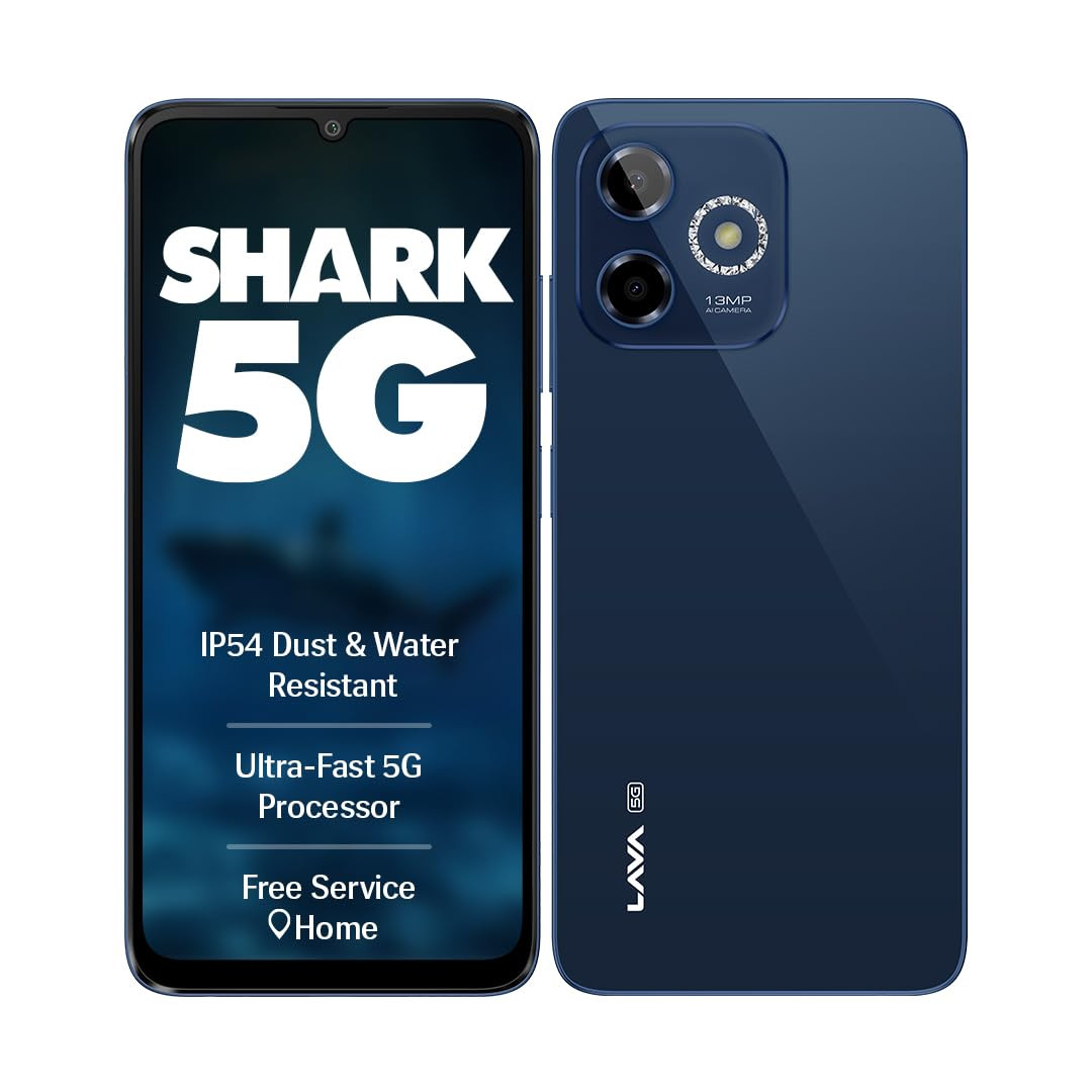 Lava Shark 5G Steller Blue 4GB RAM 64GB Storage Bigger 675 HD Notch Display  Octacore 5G Processor  13 MP AI Camera 5000 mAh Battery IP54 Rated Dust  Water Splash Proof