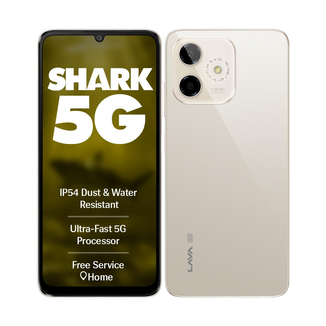 Lava Shark 5G Steller Gold 4GB RAM 64GB Storage Bigger 675 HD Notch Display  Octacore 5G Processor  13 MP AI Camera 5000 mAh Battery IP54 Rated Dust  Water Splash Proof
