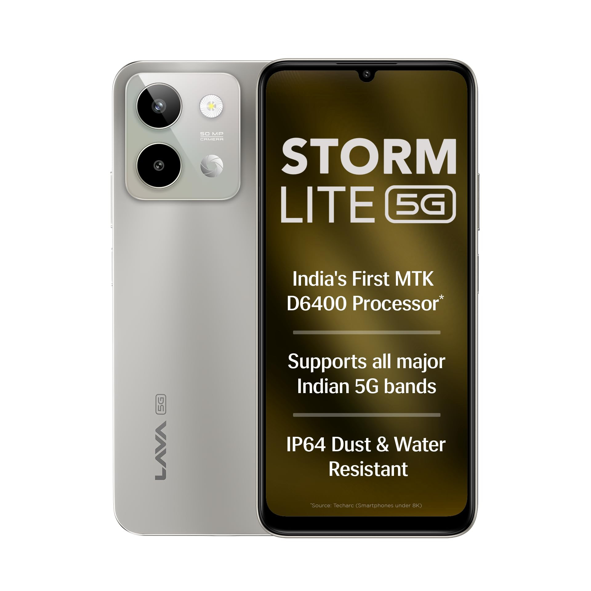 Lava Storm Lite 5G Cosmic Titanium 44GB RAM 128GB Storage  Indias First MTK Dimensity 6400 Processor  50MP AI Camera  IP64 Rated  120 Hz Display  5000 mAh Battery  Supports All 5G Bands