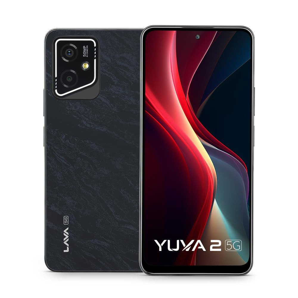 Lava Yuva 2 5G Marble Black 4 GB RAM 128 GB Storage Brightest 667 HD Display  50 MP AI Rear Camera  8 MP Front Camera 5000 mAh Battery  10W Charging  Charger in Box