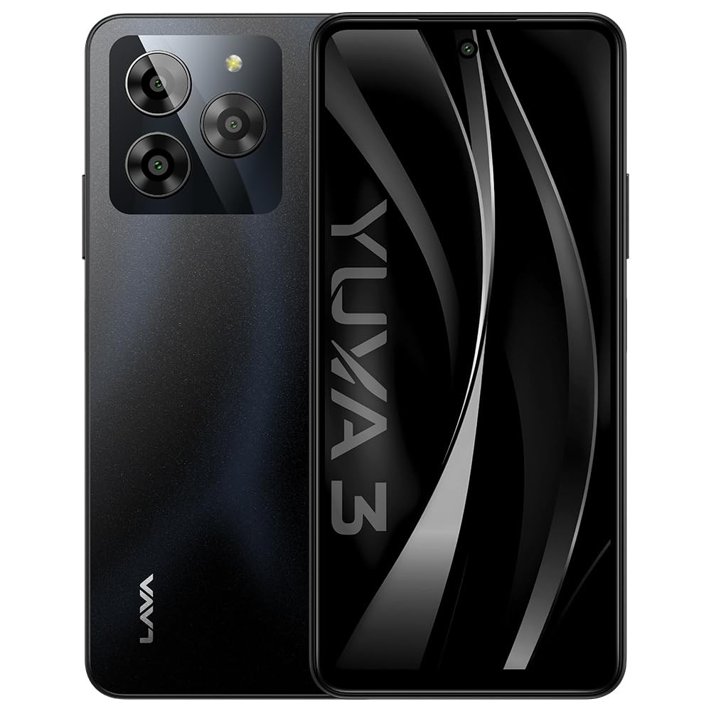 Lava Yuva 3 Eclipse Black44GB RAMUFS 22 64GB StoragePremium Glossy BackOctacore Processor18W Fast Charging90Hz Punch Hole Display13MP AI Triple CameraSide Fingerprint Sensor