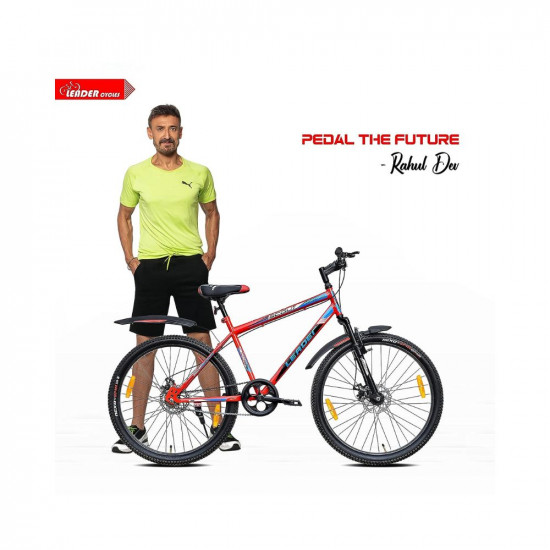 Leader Scout 26T Mountain Bicycle/Bike Without Gear Single Speed with Front Suspension and Dual Disc Brake for Men - Red/Black Ideal for 10+ Years (Frame: 18 Inches)