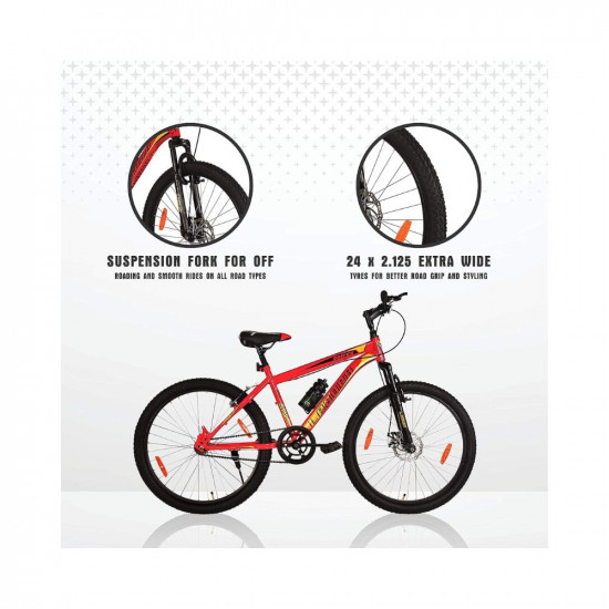 Leader Sniper MTB 24T Mountain Bicycle - Single Speed - Ideal for 9-14 Years - Age 24T Mountain Cycle (Single Speed) (24T, RED/Black)