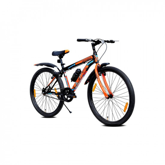 Leader Spyder 27 5T MTB Cycle Bike Single Speed with Complete Accessories for Men Matt Black Orange Ideal for 15 Years