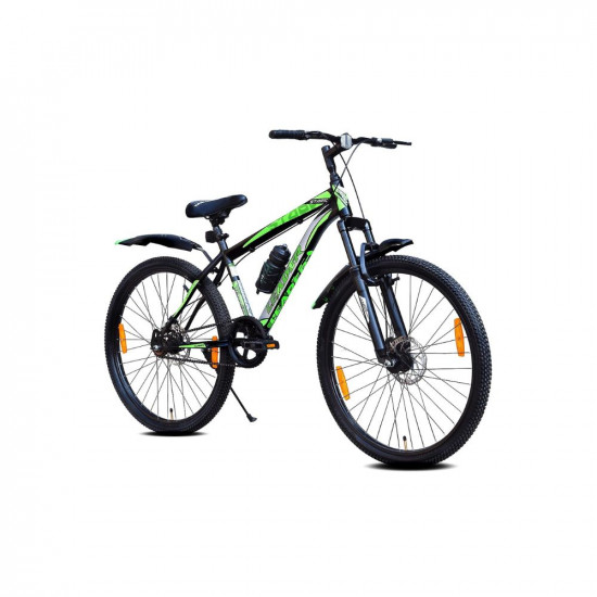 Leader Stark 27.5T MTB Cycle/Bike with Dual Disc Brake and Front Suspension Single Speed for Men - Matt Black/Green Ideal for 15+ Years | Frame: 19 Inches
