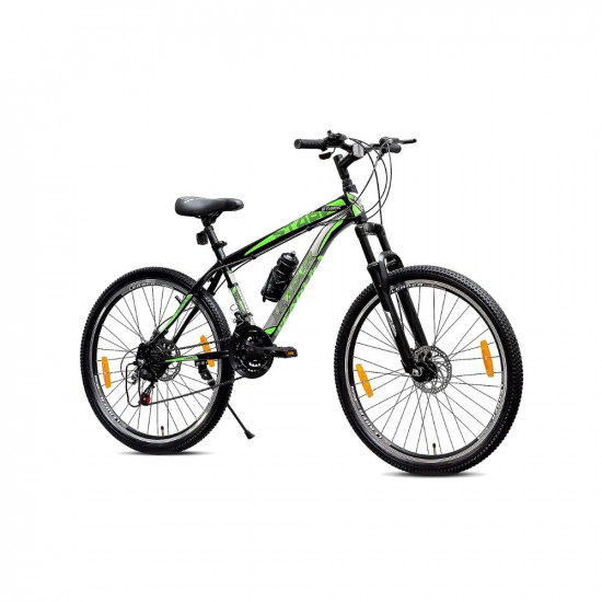 Leader Stark 27.5T MultiSpeed (21-Speed) MTB Cycle with Front Suspension and Dual Disc Brake Mountain Bicycle/Bike for Men - Matt Black/Green Ideal for 15+ Years | Frame: 19 Inches