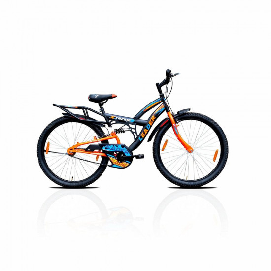 Leader Xtreme MTB 26T IBC Mountain Bicycle Bike Without Gear Single Speed with Rear Suspension for Men Black Fluro Orange Ideal for 10 Years