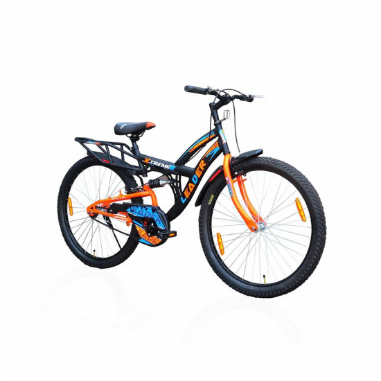 Leader Xtreme MTB 26T IBC Mountain Bicycle Bike Without Gear Single Speed with Rear Suspension for Men Black Fluro Orange Ideal for 10 Years