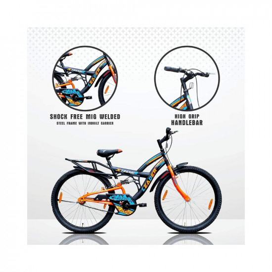 Leader Xtreme MTB 26T IBC Mountain Bicycle/Bike Without Gear Single Speed with Rear Suspension for Men - Black/Fluro Orange Ideal for 12+ Years…