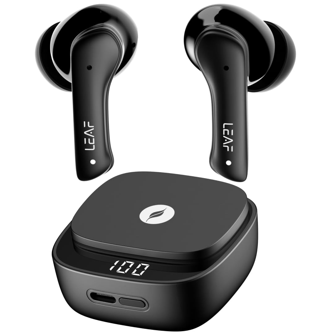 Leaf Buds X614 True Wireless ANC Earbuds with AI SOUND App Active Noise Cancellation Transparency Mode 30H Playtime Quad Mic ENC 40ms Low Latency 13mm Driver IPX5 Bluetooth v53 Carbon Black