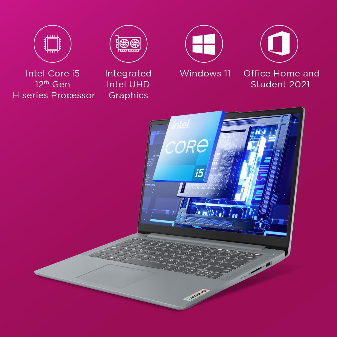 Lenovo IdeaPad Slim 3 12th Gen Intel Core i5-12450H 14 355cm FHD 250 Nits Thin  Light Laptop 16GB512GB SSDWin 11Office 211Yr WarrantyAlexa built-in3 mon Game PassGrey137Kg 83EQ005VIN