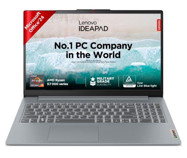 Image of Lenovo IdeaPad Slim 3 Ryzen 5 7520U 15.6" (39.6cm) FHD Thin and Light Laptop (16GB RAM/512GB SSD/Backlit Keyboard/Windows 11/ Office 2024/Grey/1.6Kg), 82XQ01RYIN
